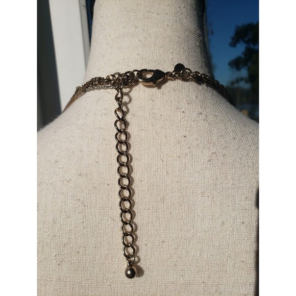 CHICO'S Blue Rhinestones & Beaded Large Pendant Necklace Gold Tone Triple Chain - Picture 15 of 16